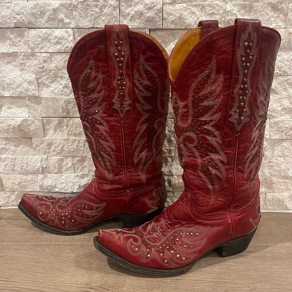 OLD GRINGO Red Embroidered Western Studded Cowboy Boots - Picture 2 of 14